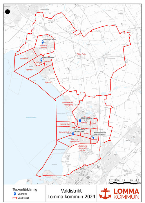 Karta över valdistrikt i Lomma kommun