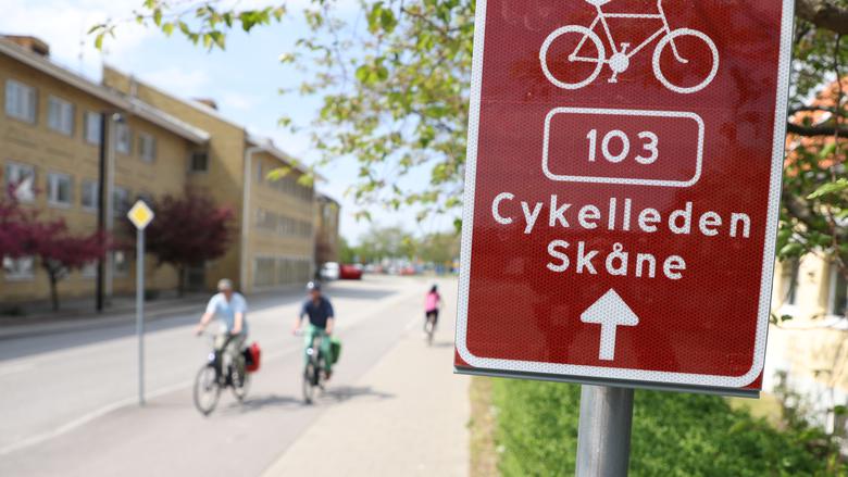 Trafikskylt som visar delled 103 av Cykelleden Skåne