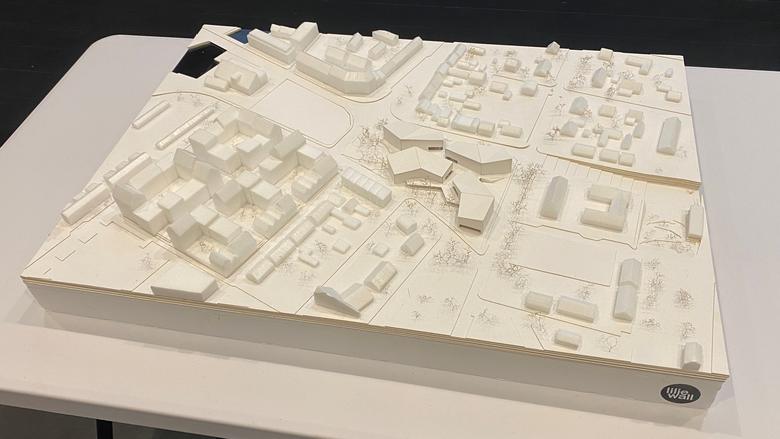 3D-skiss över kommunhuskvarteret och Lomma centrum norra. 
