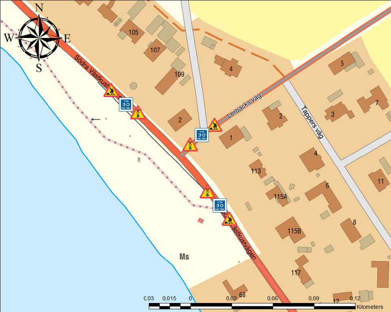 Trafikplan som visar placering av avstängningar och trafikljus