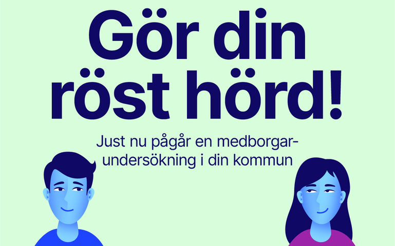 Illustrerad bild med texten Gör din röst hörd, samt ansiktsbild av en man och en kvinna.