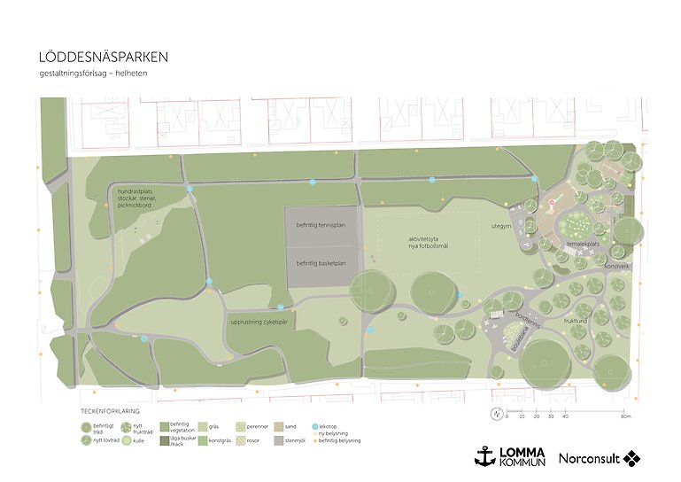 Tidigt utformningsförslag av Löddesnäsparken som kan komma att justeras.